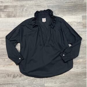 Chic Black Ruffle Collar Blouse